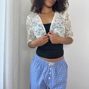 Vintage European Cream Lace Open Bolero (M)